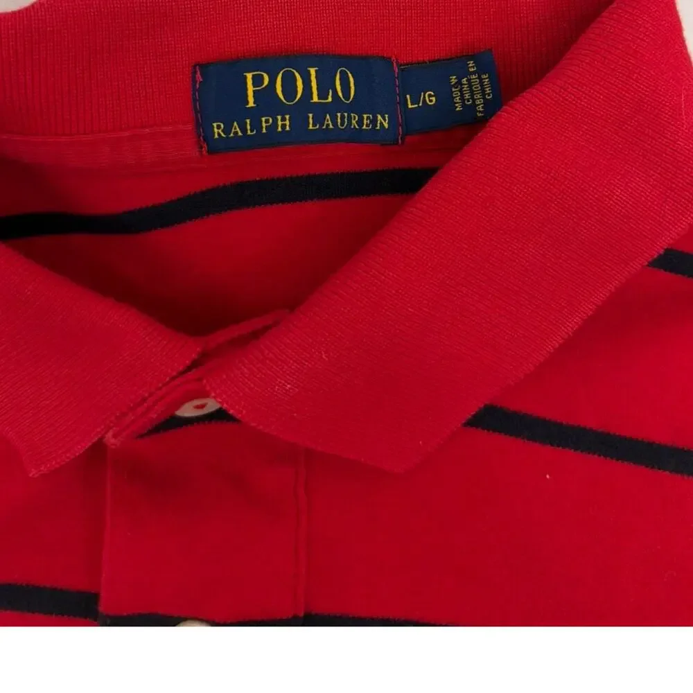 Polo Ralph Lauren Preppy Red Blue Striped Short Sleeve Shirt Size Men's Large